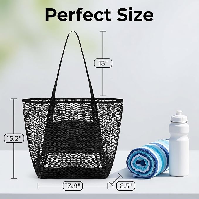 Mesh Beach Tote Bag for Women, Sandproof Quick Dry Foldable Travel Bag - Image 4