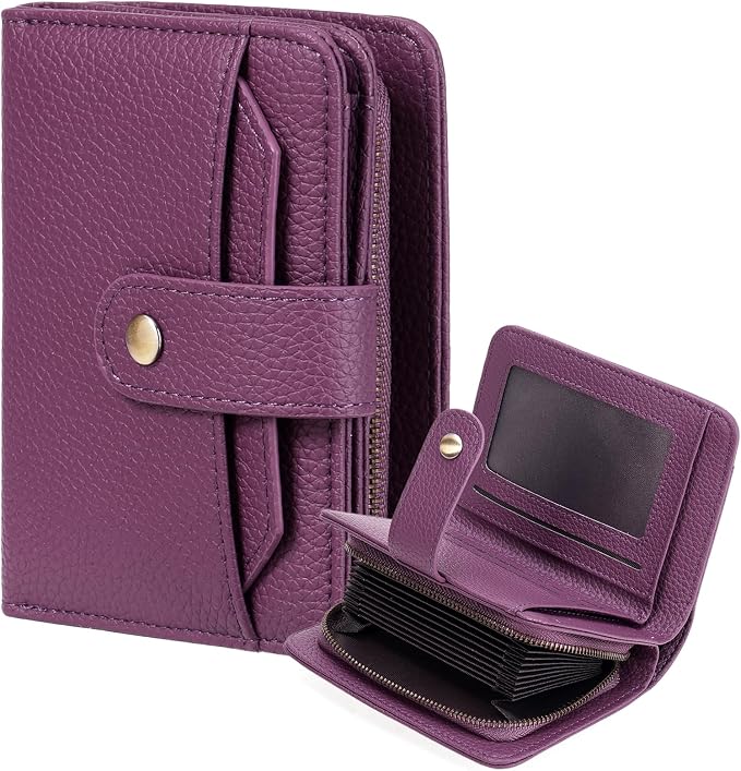 GAEKEAO Small Leather Credit Card Holder Wallets for Women RFID Blocking Bifold Wallet Zipper Pocket with Removable ID Window by GAEKEAO