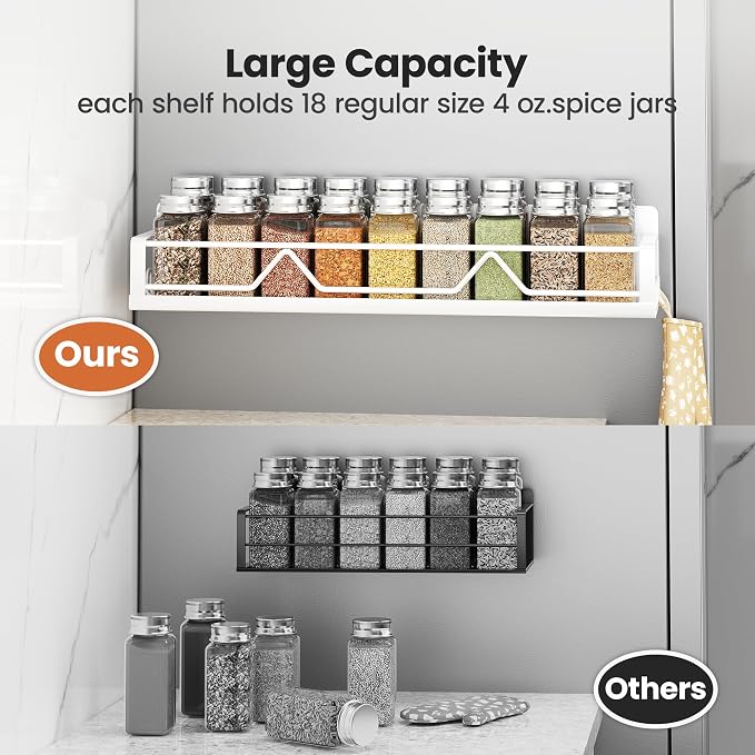 Mystozer 16.9 Inch Wide Large Capacity Magnetic Spice Rack for Refrigerator,4 Pack Metal Fridge Shelf Magnetic Basket Magnetic Fridge Shelf Magnetic Shelves for Fridge (White) - Image 3