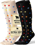 Silky-Soft Merino Wool Compression Socks 15-20 mmHg for Women & Men 2 Pairs | High-Stretch Adaptive Fit | Moisture-Wicking & Breathable | Seamless Toe| Cushioned Sole | Ideal for Flying, Travel & Running by Bbfrey