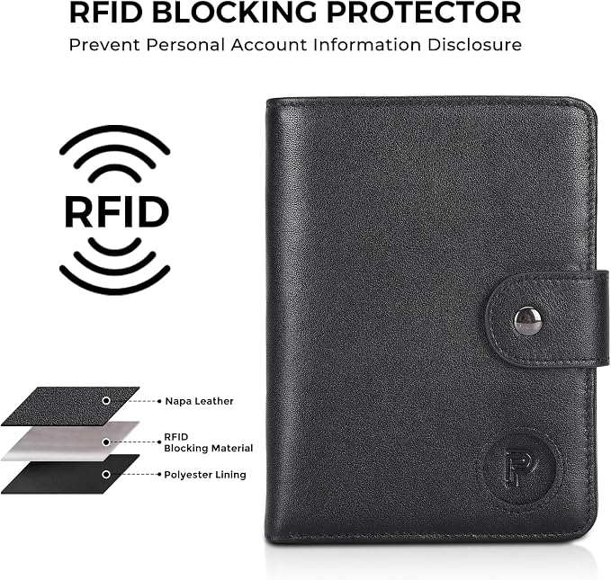 Polare Luxury RFID Blocking Leather Passport Holder Travel Wallet For Men and Women (Black with AirTag Slot(Snap Version)) - Image 8