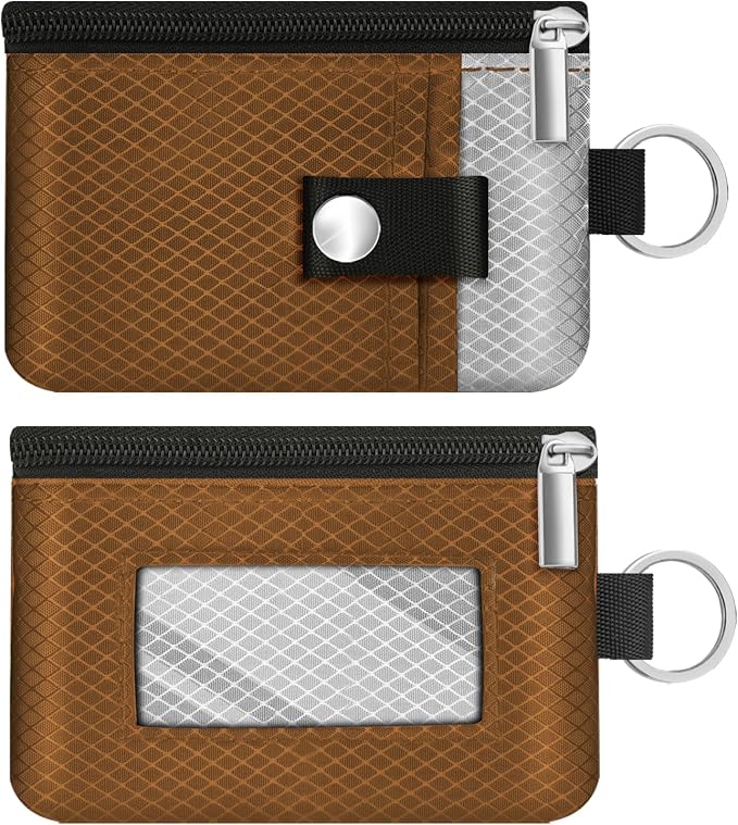 Minimalist RFID Blocking Small Wallet with ID Window,WaterResistant Zip Id Case Wallet with Lanyard Keychain for Cards,Cash,Travel,Women,Men (Brown/Light Grey) - Image 3