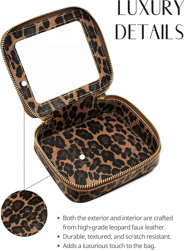 Small Makeup Bag Clear Mini Pouch Cosmetic Case Travel Leopard Make Up Bag for Purse Accessories Cheetah Print Travel Clear Case for Car Essentials Women Cute Leather Little Cosmetic Pouch with Zipper - Image 4