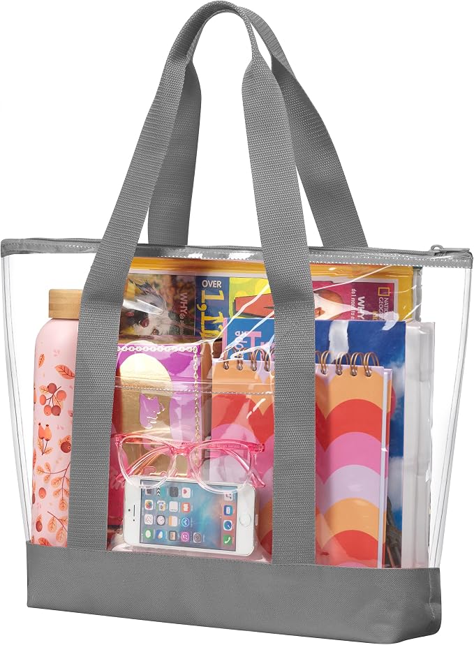 Handy Laundry Clear Tote Bag - Zipper Closure, Long Shoulder Strap, Fabric Trimming. by Handy+Laundry