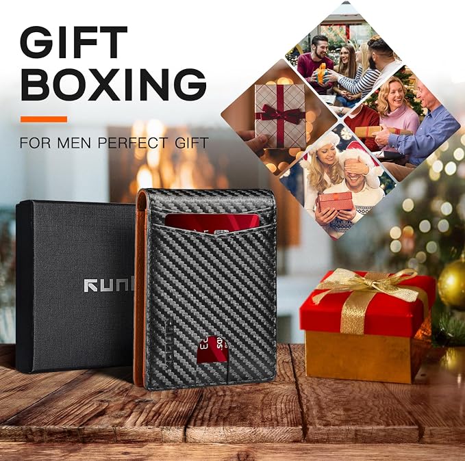RUNBOX Wallet for Men Slim Leather Bifold RFID Blocking Minimalist Front Pocket Design with Gift Box | Minimalist Front Pocket Design, Holds 8 Cards, RFID Protection, Gifts for Men on Birthdays, Father’s Day, and Christmas - Image 3