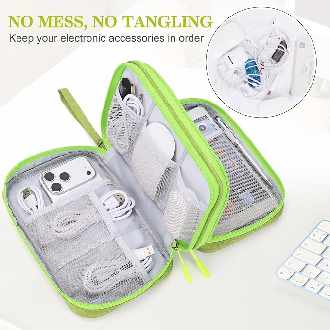 FYY Electronic Organizer, Travel Tech Pouch Bag, Large, Green | Wrist Strap, Waterproof, Double Layers Portable Electronics Travel Carrying Case for Cord, Charger, Daily Business Trips Use - Image 5