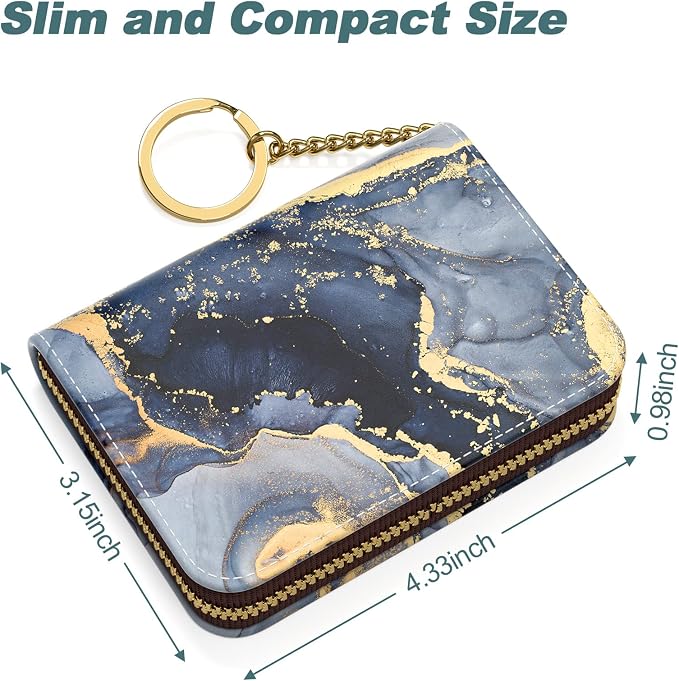 Nipichsha Women's Small RFID Blocking Credit Card Wallet, Dark Grey Marble, Leather, Slim and Compact Size, 12-Slot with Privacy Protection | Leather Card Holder Wallet, Credit Card Wallet Organizer, Business Card Case with Zipper & Keychain, 12-Slot C... - Image 5