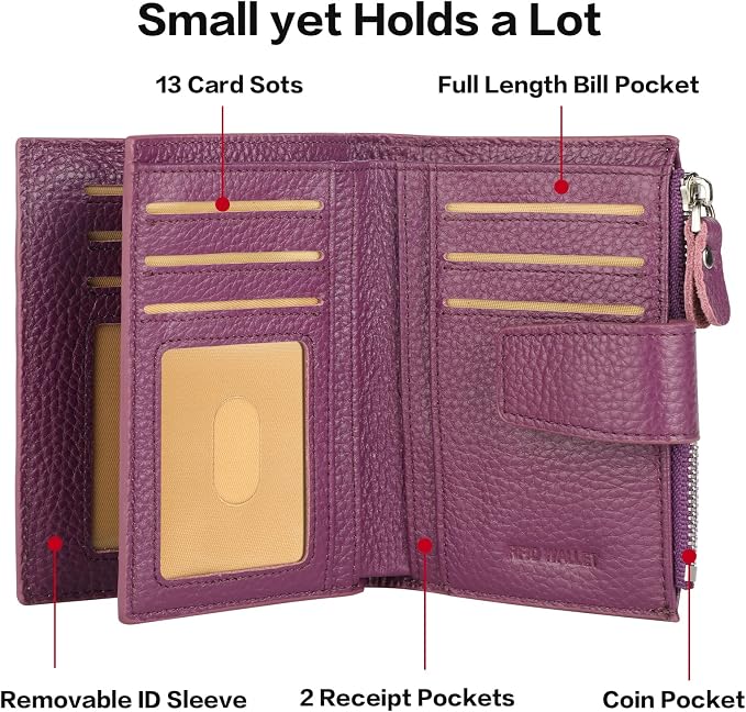 Small Compact Women Wallet RFID Blocking Genuine Leather Bifold Purse with ID Windows - Image 4