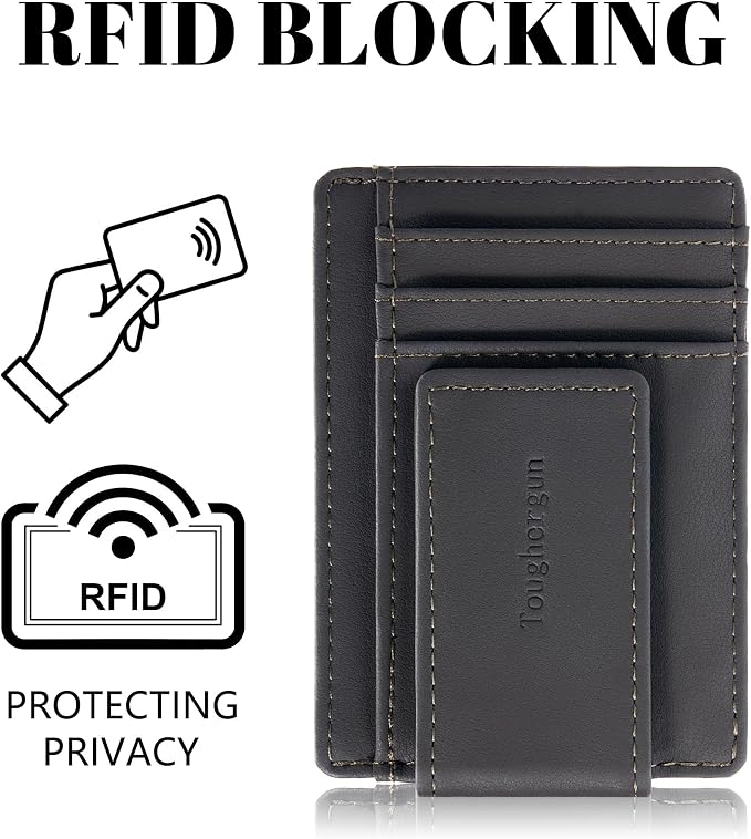 Toughergun Slim Wallet for Men RFID Blocking Money Clip, Minimalist Front Pocket Credit Card Holder, Magnetic Thin Mens Wallets with ID Window - Image 6
