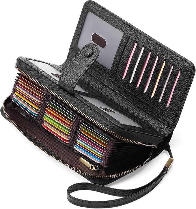GAEKEAO Leather Credit Card Holder Wallet for Women RFID Blocking Large Capacity Bifold Zipper Card Case Organizer with Wristlet 45 Slots by GAEKEAO