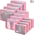 Silkfly 12 Pcs Packing Cubes for Suitcase Travel Luggage Bags Bulk Mesh Organizer Set for Hiking Camping Backpacking Clothes Accessories (Pink,XL, L, M Size) by Silkfly