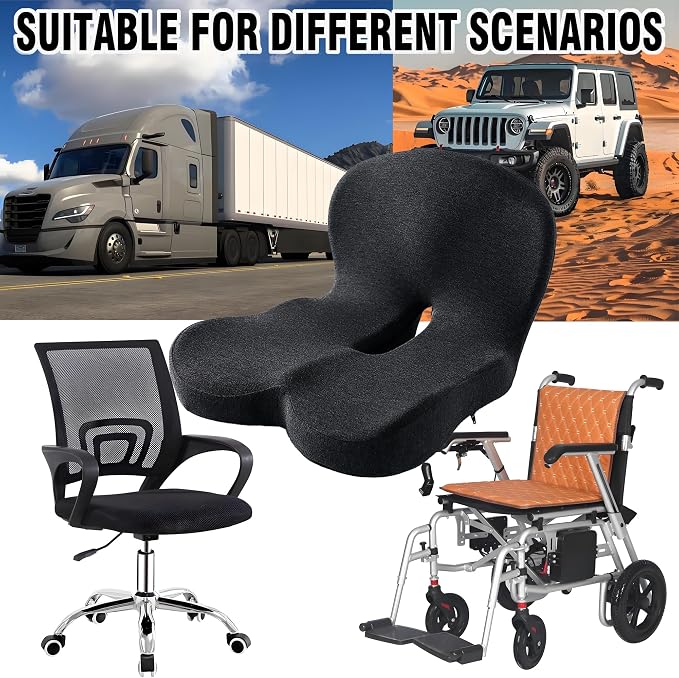 Memory Foam Seat Cushion for Truck Drivers, Office Chairs & Car Seats – Back Support & Sciatica Relief Pillow for Tailbone – Ergonomic Pressure Relief Pad for Long Sitting & Driving (Black) - Image 6