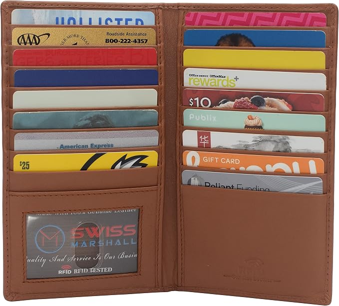 Marshal Bifold Leather RFID Blocking Wallet For Men & Women | Genuine Leather Holder With 19 Slots, 2 Bill Compartments & ID Window | For Credit/Debit Cards, Money & More (CN Tan) - Image 4
