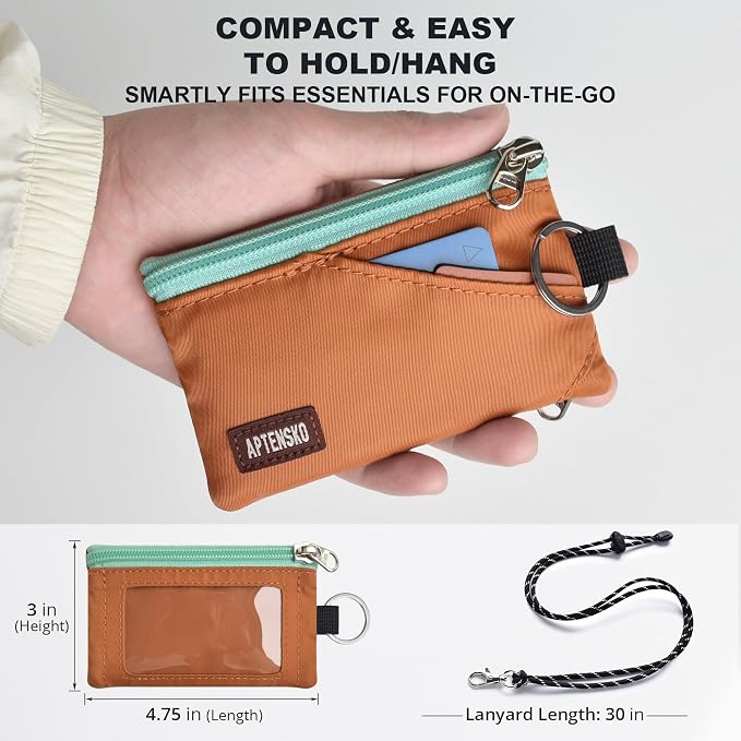 RFID Blocking Travel Wallet with Adjustable Lanyard, Small Nylon Zipper Pouch and Badge Holder for ID, Credit Cards, Cash, Keys, Commuters (Rust) - Image 4