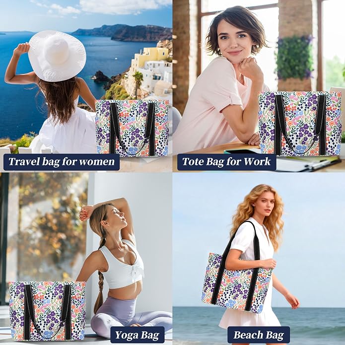 Tote Bag for Women with Laptop Compartment & Cup Holder,Nylon Bag for Work,Travel,Gym,Beach,Teacher,Nurse,School,Mom - Image 2