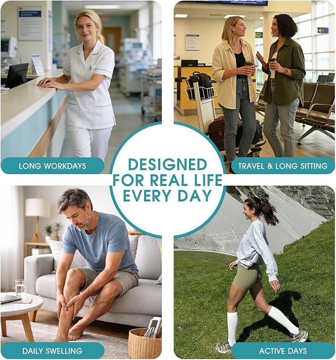 8 Pairs Compression Socks Women Men 15-20mmHg Knee High Support Circulation | Copper Nylon Graduated Stockings,Leg Fatigue, Nurses, Pregnancy, Running, Travel, Flight, Athletic, Medical - Image 5