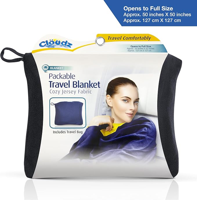 Super Soft Jersey Airplane Travel Blanket for Your Flight, Car, Camping, Home or Comforting Warmth Anywhere! Large in Size at 50"x 50" and Includes a Bag! - Black - Image 3