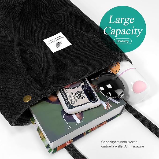 LHMTQVK Corduroy Tote Bags for Women, Large Capacity Tote Purse Reusable Grocery Shoulder Bag with Inner Pockets - Image 4