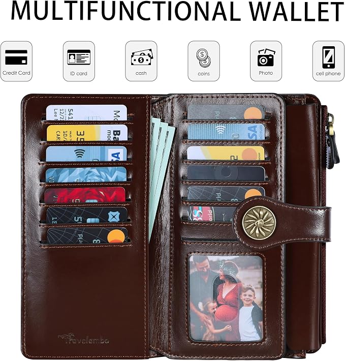Travelambo Women's Wallet RFID Blocking Trifold Clutch Large Capacity Credit Card Holder Travel Purse - Image 4