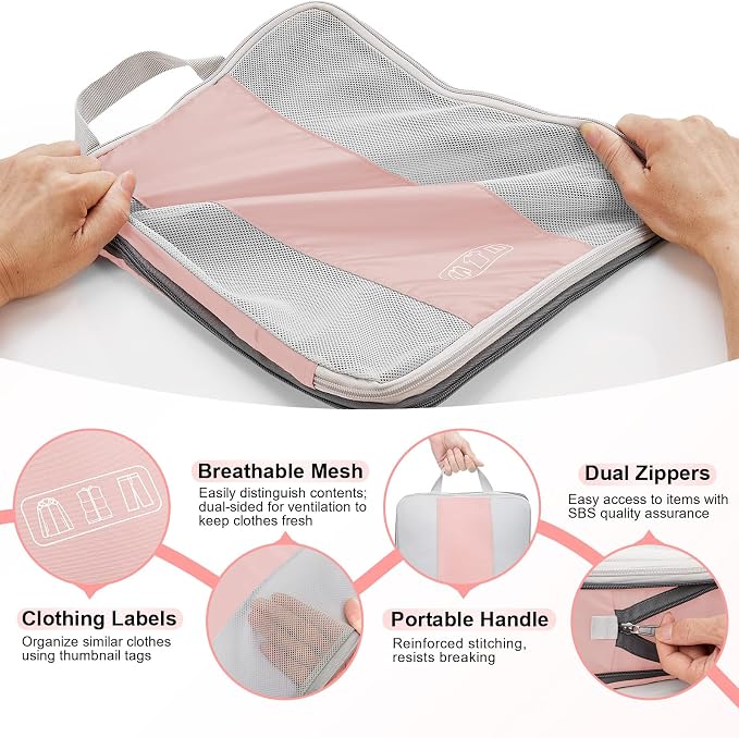 OlarHike 10-Pack Compression Packing Cubes for Travel Essentials,Compressible Expandable Packing Cubes for Suitcase,Luggage Garment Bags for Travel,Handy Helper for Organizing Clothes(Pink) - Image 6