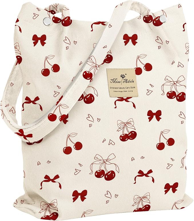 Miss Adola Corduroy Tote Bag for Women with Aesthetic Design | Magnetic Buckle & Pocket, Reusable, Soft, Roomy, Long Shoulder Handles, Double-sided Print, Casual Daily Work, Grocery Bags by MissAdola