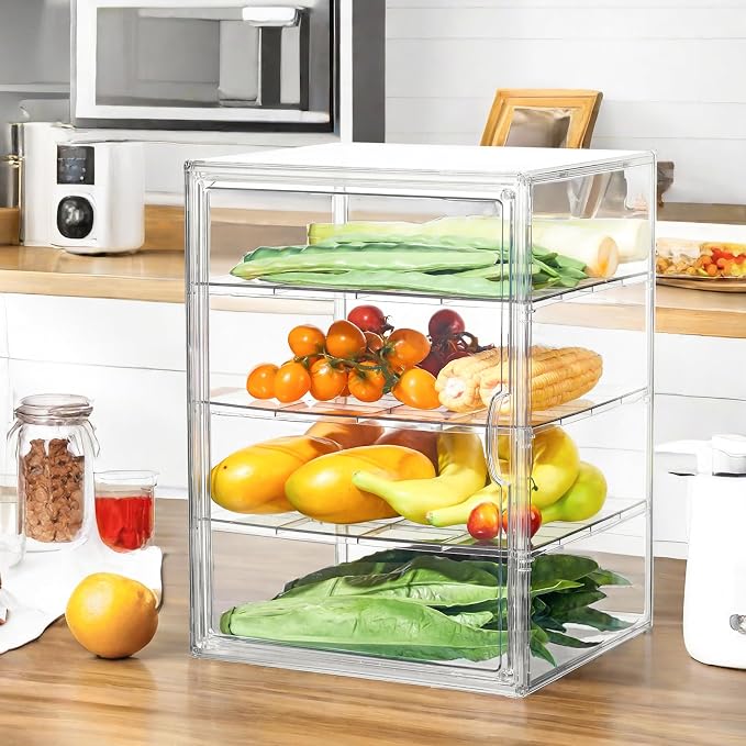 Bread Box for Kitchen Countertop, 4 Layers Pastry Display Case, 1 Pack | Easy Assembly, Adjustable Shelves, Magnetic Door, Clear View, Stable Design, Bakery Display, 15.5 x 11.4 x 9.8 Inch - Image 4