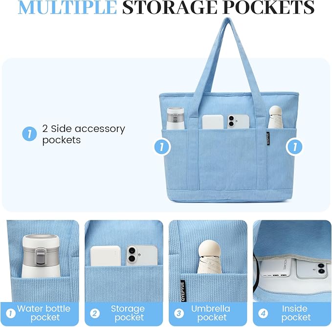 Large Canvas Tote Bag for Women, Beach Bag with Zipper, Utility Tote Bag with 3 Front Pockets, Weekender Pool Bag - Image 4