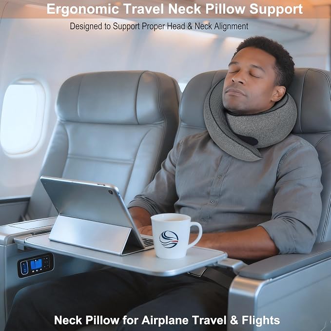 Travel Pillow, Neck Pillow for Airplane, Ergonomic Memory Foam Travel Neck Pillow for Airplanes, Comfortable Flight Pillow for Long Flights & Sleeping - Image 7