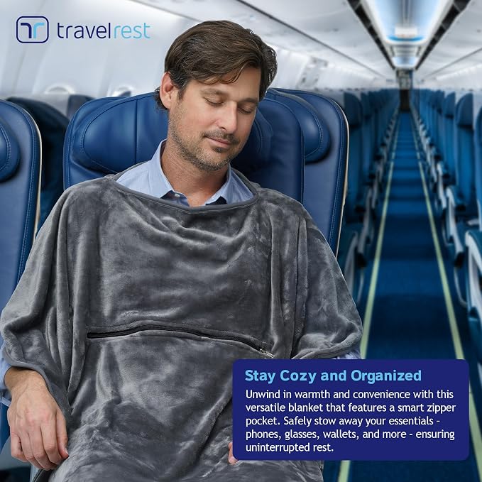 TRAVELREST 4-in-1 Travel Blanket - Comfort for Long Travel - Grey Regular | Travel Essential Pillow & Body Wrap, Soft Lightweight Blanket, Ultra-Plush Fabric, Portable Carry Case Fit For Luggage - Image 4