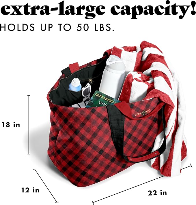 Fit & Fresh All The Things XL Beach Bag for Women, Oversized Travel Tote | Zip Closure, 3 Interior Pockets, 1 Large Zip Pocket, Dual Carry Handles, Canvas Weekender - Pool, College, Laundry, Groceries - Image 3