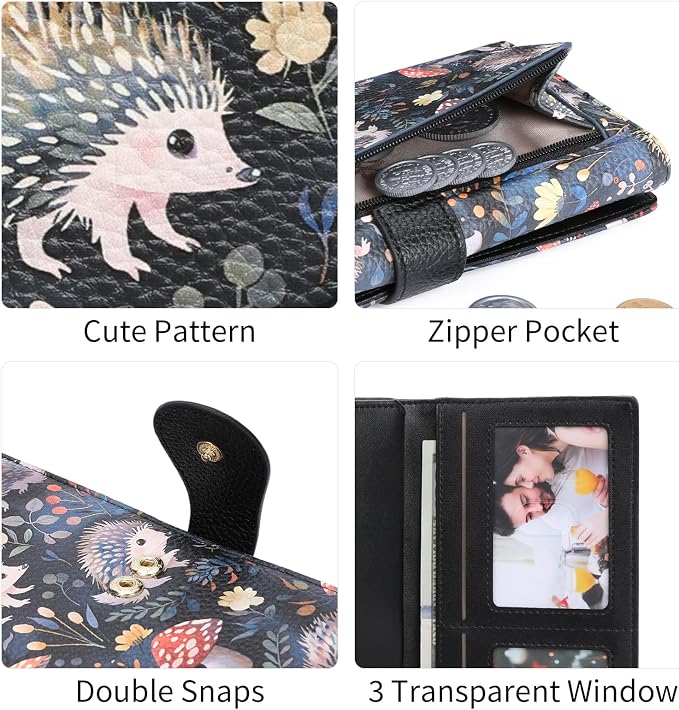 GOIACII Women's Wallet RFID Blocking Large Capacity Card Holder Ladies Phone Clutch Travel Long Purse Hedgehog Print - Image 7