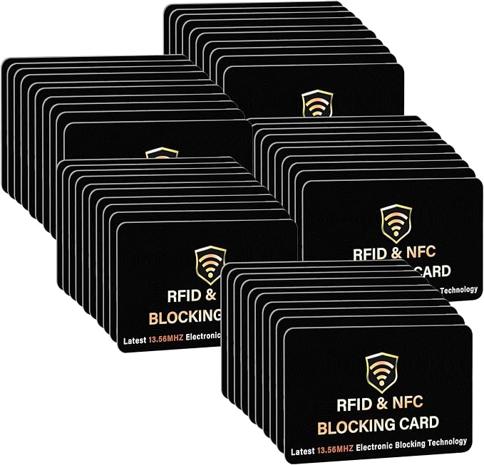 SaiTech IT 50 Pack RFID Blocking Card for Credit Debit ID Card, Black | Slim Anti-Theft Contactless NFC RFID Blocker Protector, Easily Fit into Wallet and Purse, for Men & Women by SaiTechIT