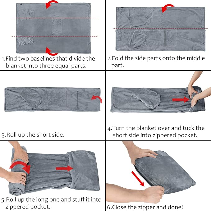 Tirrinia Travel Blanket Pillow - Wearable Airplane Blanket with Feet Pockets for Long Flights, Airplane Accessories Blanket Robe for Women and Men, Gift for Her - Image 6