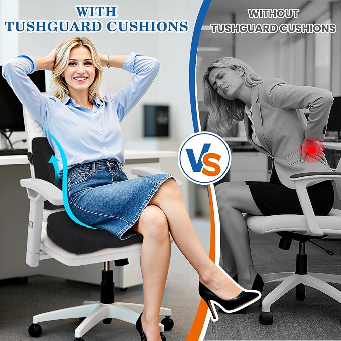 Back&Seat Cushion,Chair Cushions,Lumbar Back Support Pillow,Black/X-Large | Breathable Memory Foam Back Support Pillow, Portable Airplane Seat Cushion for Travel, Computer Desk, Wheelchair, Driving - Image 5