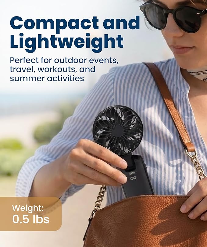 Everlasting Comfort Portable Handheld Fan, Rechargeable with LED Display & Cooling Mode, Small Personal Mini Portable Fan, 5 Speeds for Outdoor Travel, Hiking, Makeup, Camping, Office, Gifts for Women - Image 7