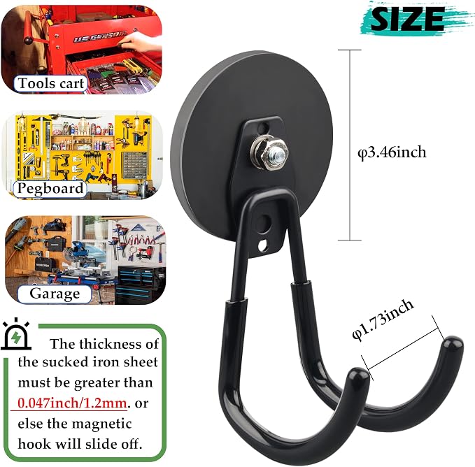 ULIBERMAGNET Strong Magnetic Hooks,2 Pack Heavy Duty Large Magnetic Hooks for Extension Cord, Cable, Hose, Power Cord,Rope,Drill,Jig Saw,Circular Saw,Garden Lawn Tools (Black/3.46inch) - Image 6