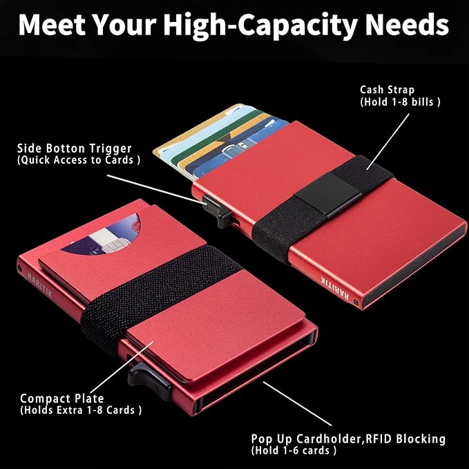 Slim Card Holder Wallet for Men, Minimalist RFID Blocking Pop Up Wallet, Smart Metal Business Card Case Holds 12 Cards, Money Clip, Front Pocket Wallet, Gifts for Men - Image 3