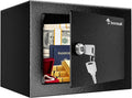 Bonsaii Safe Box with Key Lock, Steel Security Lock Box, 0.23 Cubic Feet, 9.06" W x 6.69" D x 6.69" H, Small Hidden Safe for Cash Jewelry | SPCC steel, 9.06x6.69x6.69 in, pry-resistant door & hidden hinges, pre-drilled for shelf/drawer/closet, includes... by bonsaii