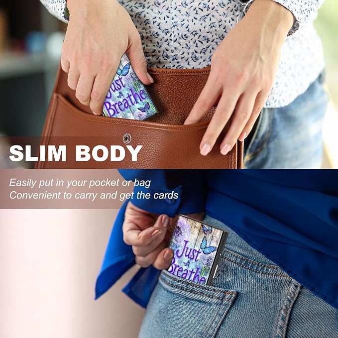 Metal Wallet,Credit Card Holder for Women,Slim RFID Blocking Credit Card Holder Thin Aluminum Wallet ID Case,6 Slot Business Mini Hard Metal Case for Women/Men,Dandelion Butterfly - Image 4