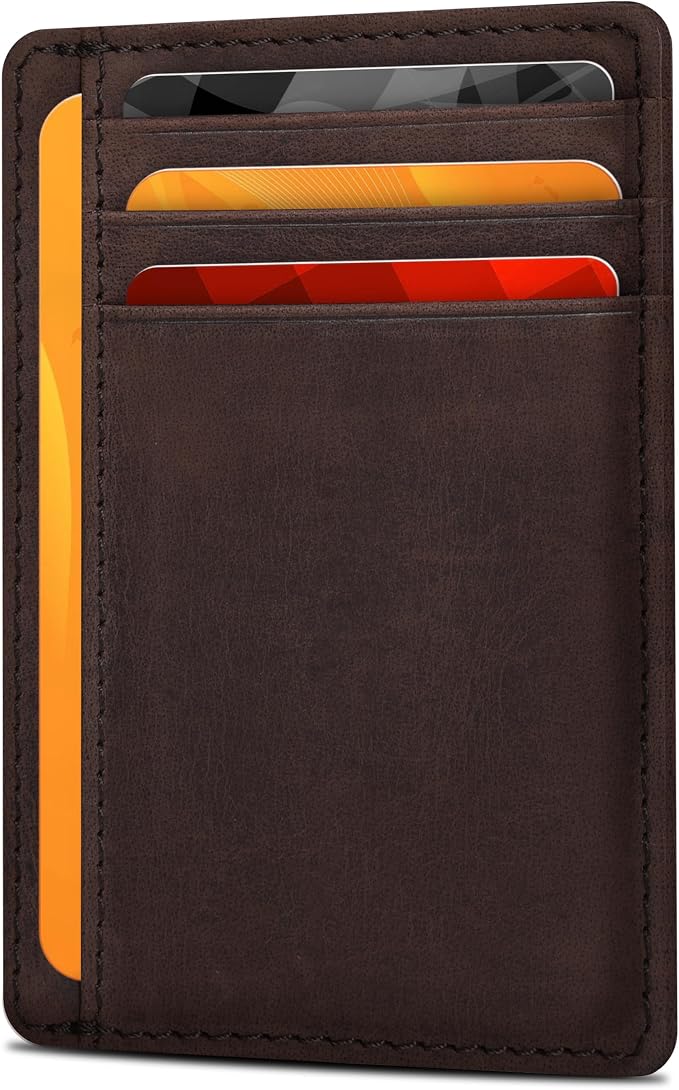 Leather Slim RFID Blocking Front Pocket Minimalist Wallet, Dark Brown by OakLeathers
