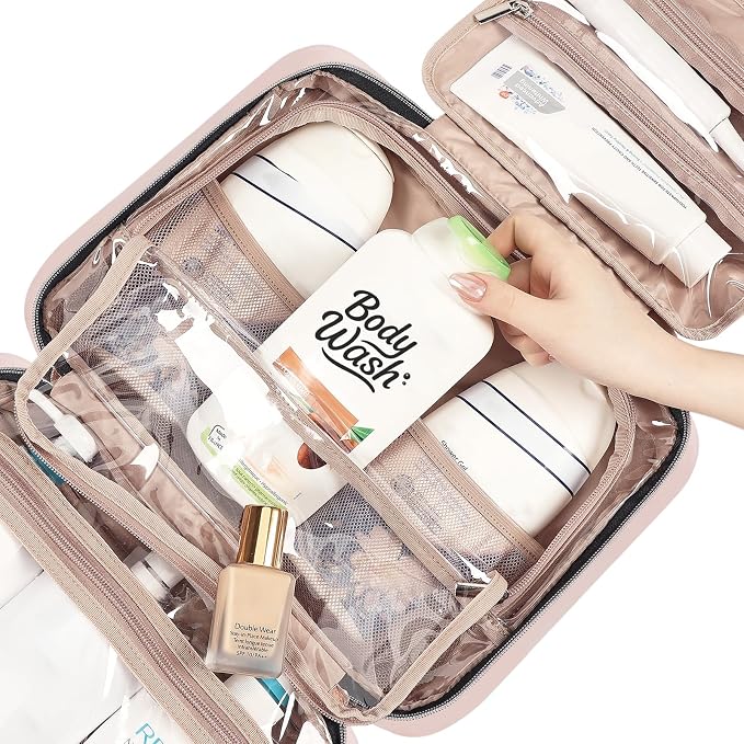 NISHEL Travel Toiletry Bag for women, Portable Hanging Organizer for Family-Sized Shampoo, Conditioner, Brushes Set, Makeup Accessories, Extra Large Size, Pink | for Travel-Sized Shampoo, Conditioner, Brushes Set, makeup Accessories, Extra Large Size, ... - Image 6