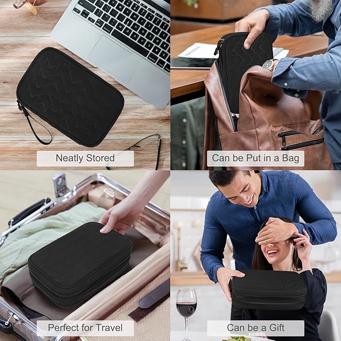 FYY Electronic Organizer, Travel Tech Pouch Bag, Large, Black Quilted | Wrist Strap, Waterproof, Double Layers Portable Electronics Travel Carrying Case for Cord, Charger, Daily Business Trips Use - Image 7