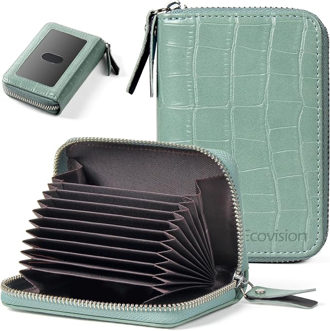 Credit Card Wallet, RFID Card Case Wallet, Zipper Card Cases Holder for Men Women, RFID Blocking, KeyChain Wallet, Compact Size Card Organizer Case for Women by Ecovision