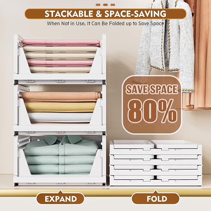 SNSLXH 5 Pack Stackable Closet Organizer Box, Multifunctional & Foldable Closet Storage Basket for Bathroom Kitchen Laundry Room Wardrobe Storage, Space-Saving Clothes Storage Drawer Organizer, Pink | Stackable & Foldable Closet Storage Bins for Bathro... - Image 5