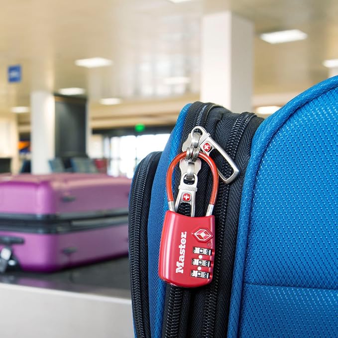 Master Lock TSA Approved Combination Luggage Lock Assorted Color 4688EC | TSA Accepted Set Your Own Combination Luggage Cable Lock, Suitcases, Backpacks, Travel, Airport Security, 3-Digit Lock - Image 2