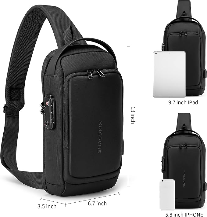 VGOAL Sling Crossbody Bag Anti-Theft Chest Shoulder Backpack for Men | Waterproof,Combination Lock,USB Charge Port,Minimalist,Fits 9.7 inch Ipad,Casual,Suitable for Business,Travel,Cycling - Image 3