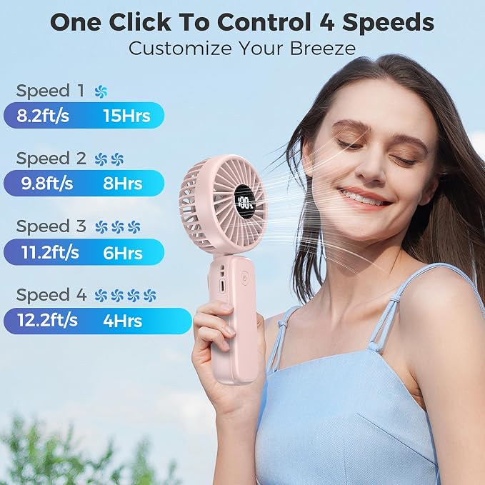 Handheld Fan Foldable, 5000mAh Rechargeable Hand Fans with Powerful Cooling, 4 Speeds, LED Display, Portable Fan for Travel,Concerts,Makeup,Lash,Outdoor Events,Gifts Women - Image 3