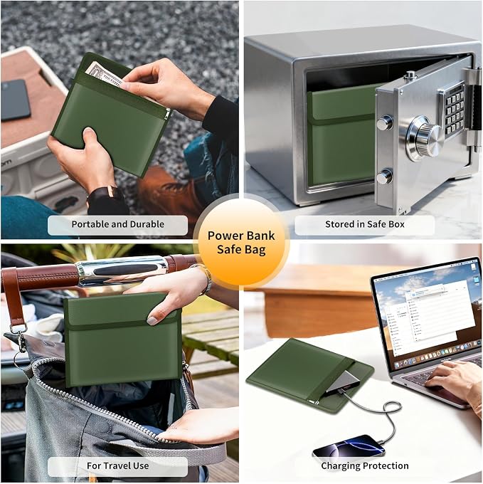 DocSafe Fireproof Document Bag (5200℉) with Fireproof Organizer Travel Case,Heat Insulated Fire＆Water Resistant 8 Layers Safe Money Bag Storage for Important Documents,Cash,Power Bank,Valuables,Green - Image 6