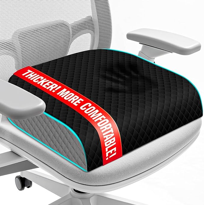 Seat Cushion, Office Chair Cushion, Chair Pad, Large, Black, Large | Memory Foam, Washable Cover, Non-slip Bottom, Portable Handle, for Office, Home and Car by Unknown