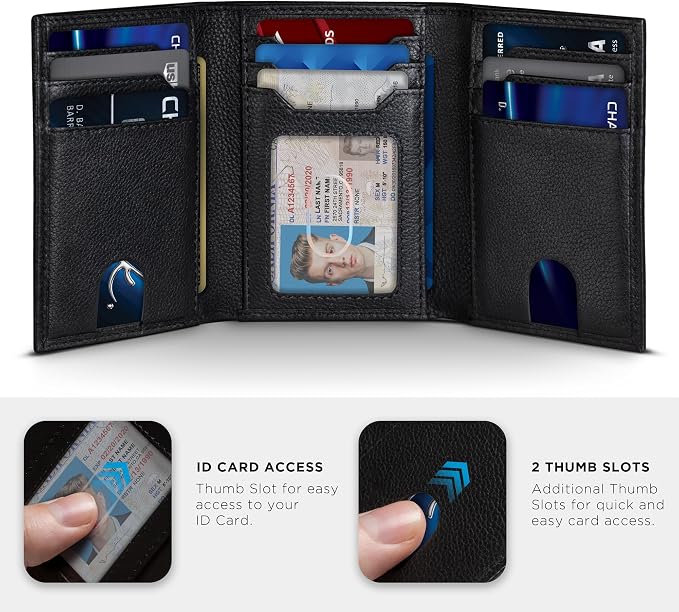 SERMAN BRANDS Trifold Wallet for Men - RFID Blocking Genuine Leather, 11 Card Slots & ID Window, Slim Everyday Carry, Durable Stitching, Gift for Him - Image 2